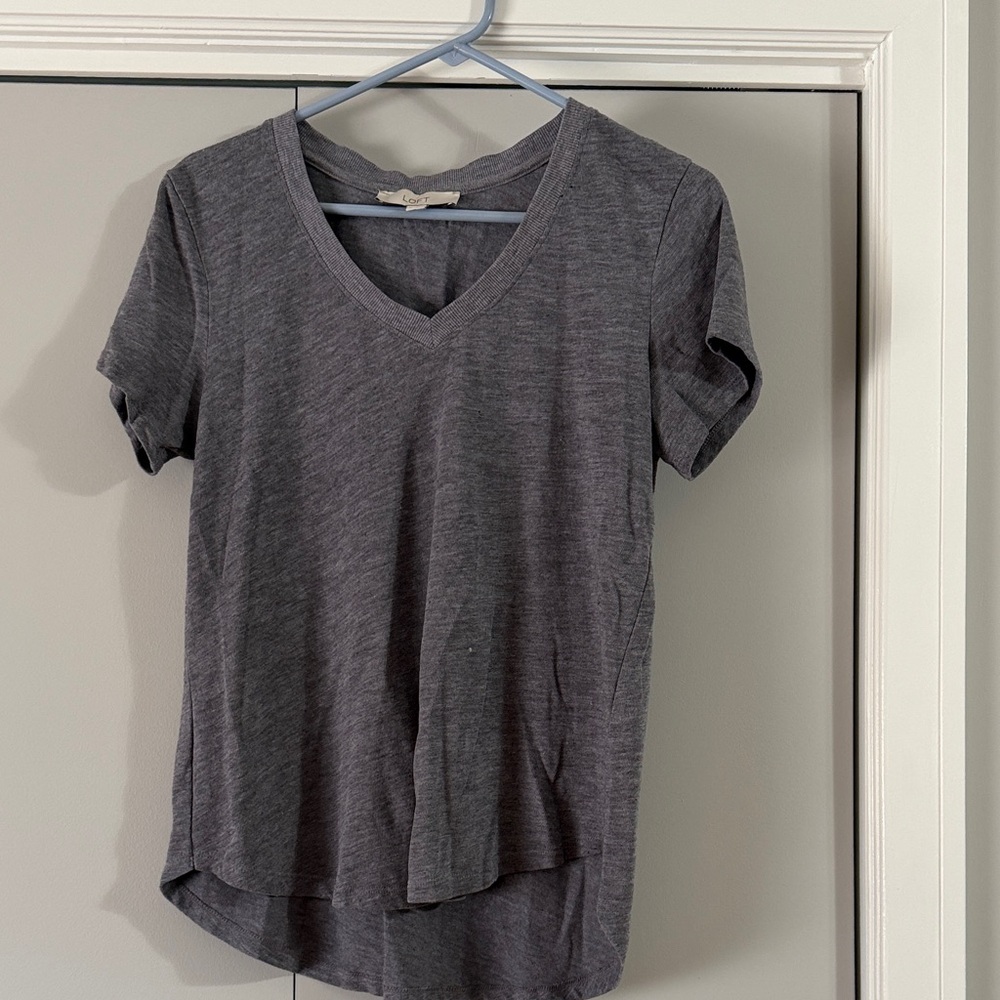 LOFT Charcoal V-Neck Short Sleeve Tee